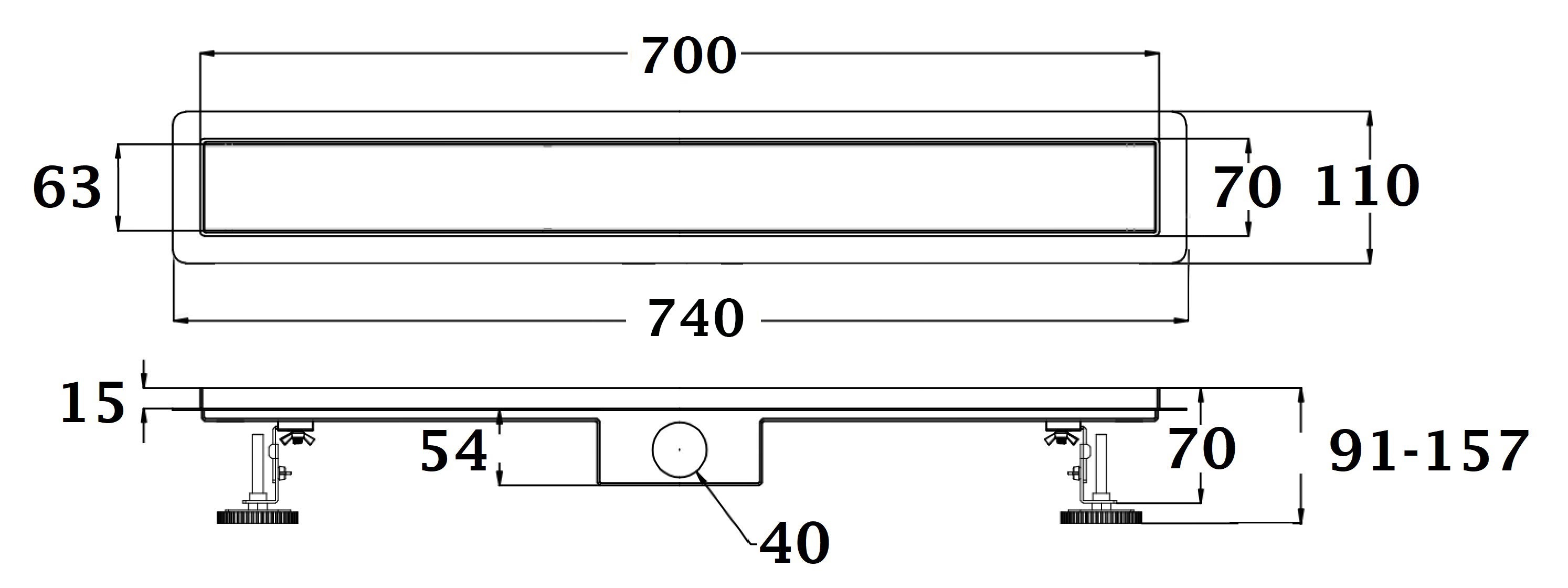 Ralo para chuveiro italiano reversível na cor preto fosco, para ser revestido, com 70 centímetros da marca NOYON & THIEBAULT. - 5