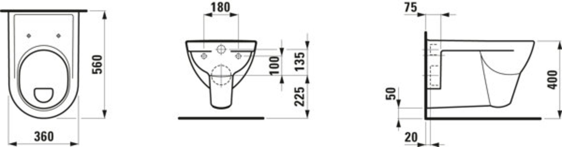 Inodoro suspendido con descarga plana LAUFEN PRO, 360 x 560 mm ...