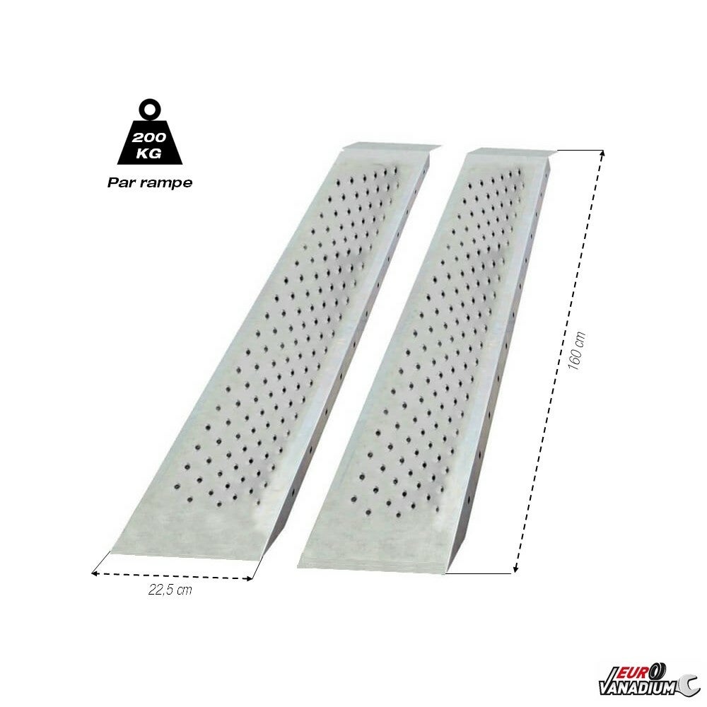 Rampe de chargement X2 en acier - 22,5 x 160 cm - Capacité 200 kg par rampe - 6