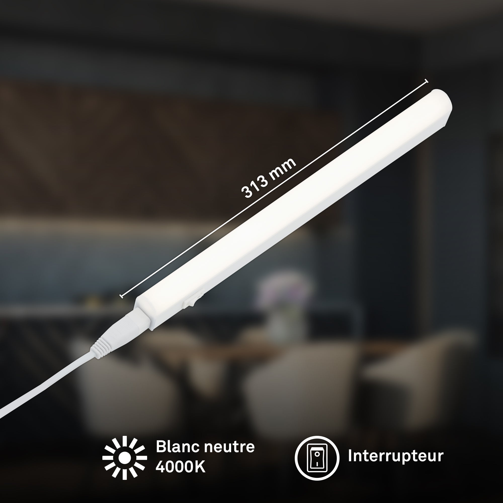Briloner Leuchten 2379-046 Réglette LED à lumière blanc neutre, idéale pour meubles, placards, cuisine, interrupteur intégré, 4W, 31,3cm - 2