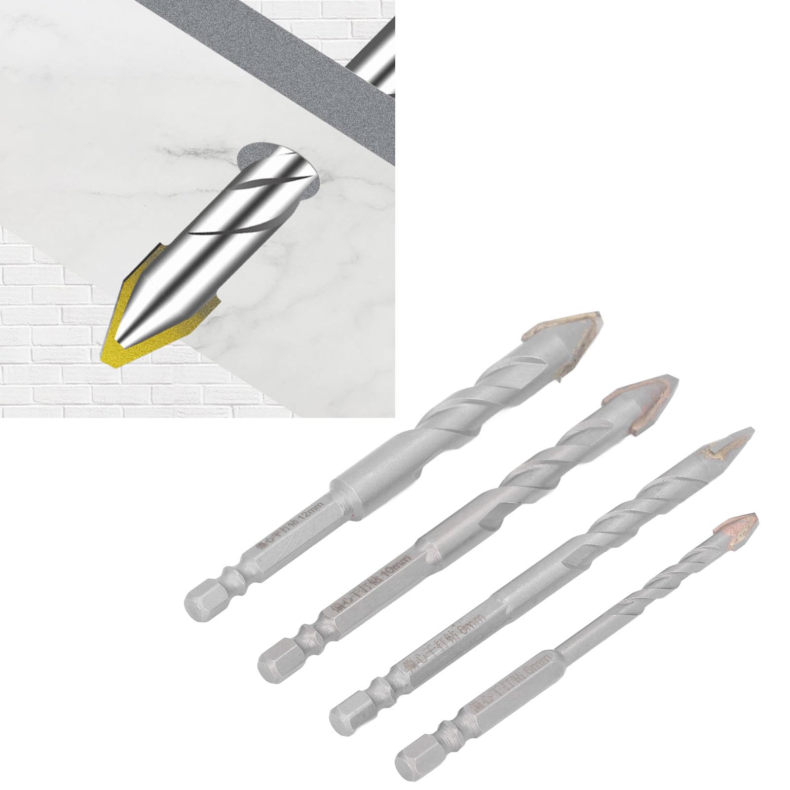 Lot de 4 forets hélicoïdaux en carbure cémenté, forets de maçonnerie filetés multifonctions pour sablage au jet de sable pour verre et céramique - 2