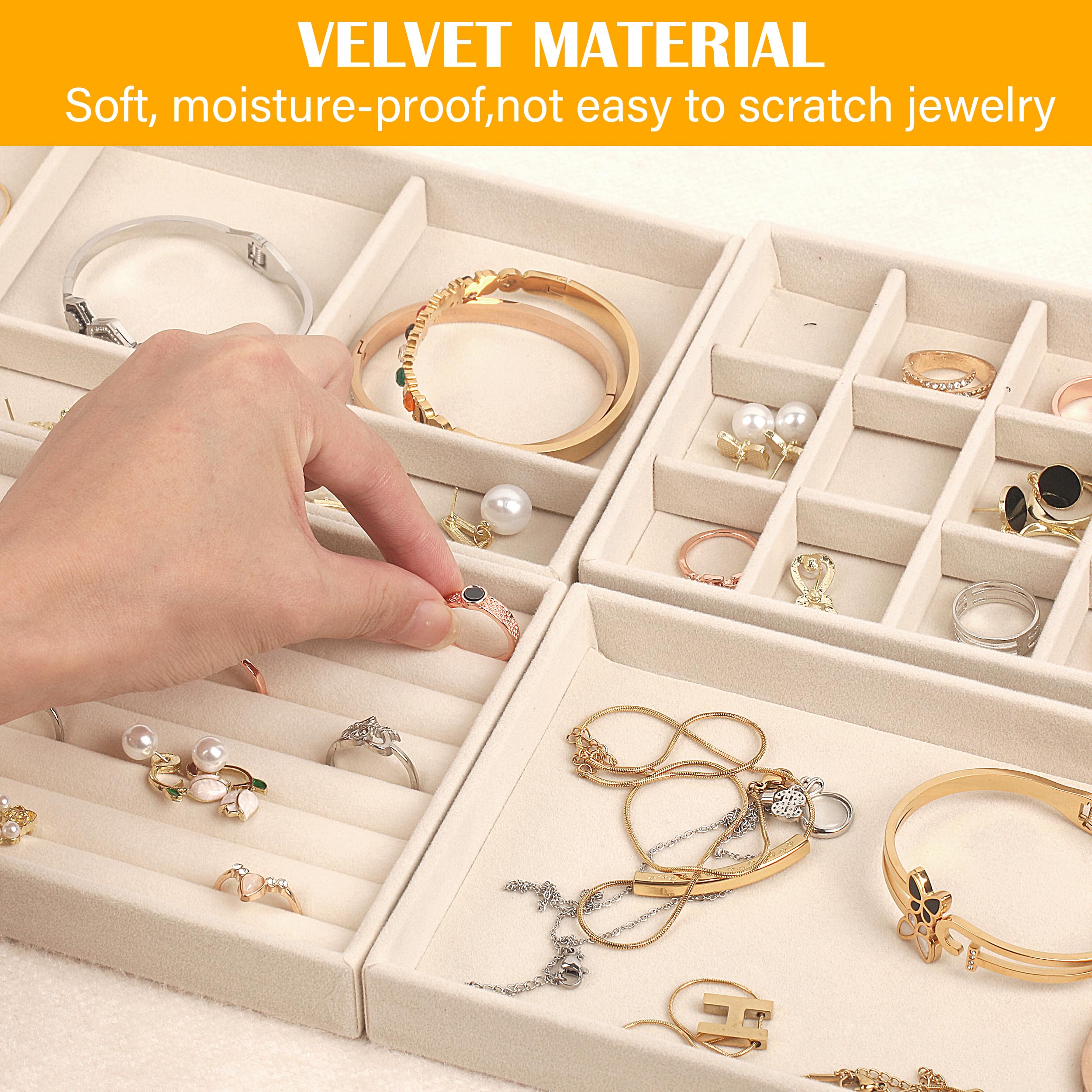 4 pcs Plateaux rangement bijoux, rangement collier, organisateur bijoux, petit plateau velours,pour présenter boucles d'oreilles et colliers - 6