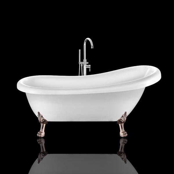 Baignoire sur pieds rétro RICHMOND Blanche 171 cm Pieds de Lion Cuivre rouge vieilli