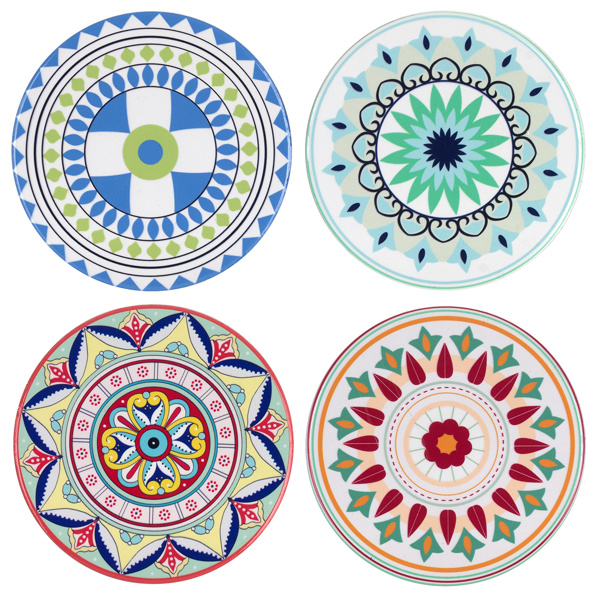 Origen home decor posavasos redondo 4u azul - juego de 4 posavasos vintage para cocina y comedor