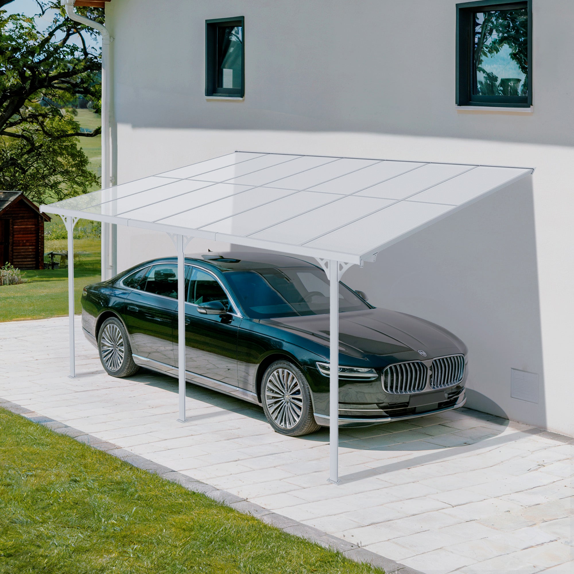 Wiata garazowa przyścienna KLEO 450L300 carport Aluminium Biały