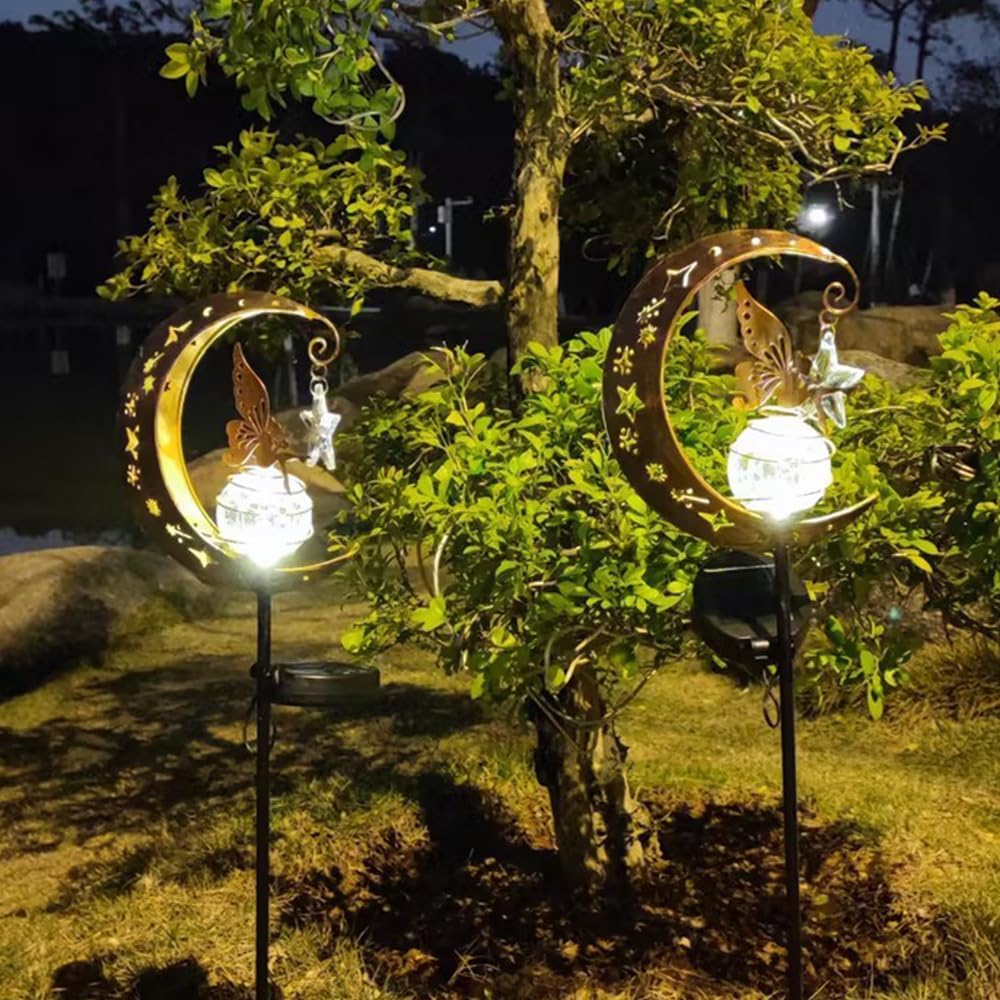 Lampe Solaire Exterieur Jardin, Fée Elfe Lune Solaire Lampe pour Étanche Decoration Jardin Exterieur, Lumiere Solaire Exterieur LED Boule de Verre - 4