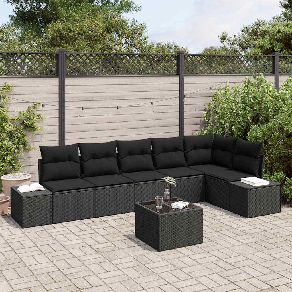 Zestaw Sof na Ogród z poduszką 7 pcs Czarny polirattan vidaXL
