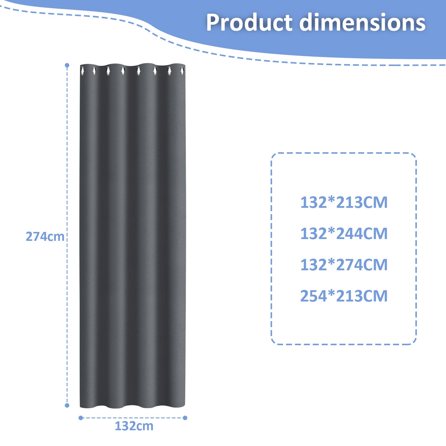Tenda opaca per esterni e interni con occhielli, giardino patio balcone impermeabile 132 x 274cm Grigio scuro 1 Pannello - 2