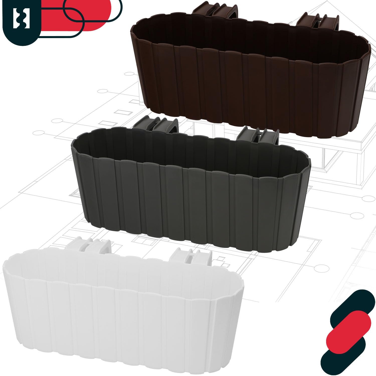 Jardinière pour Balcon 40x15x15 cm Gris à Suspendre à la Balustrade Imitation Lattes de Bois - KOTARBAU - 7