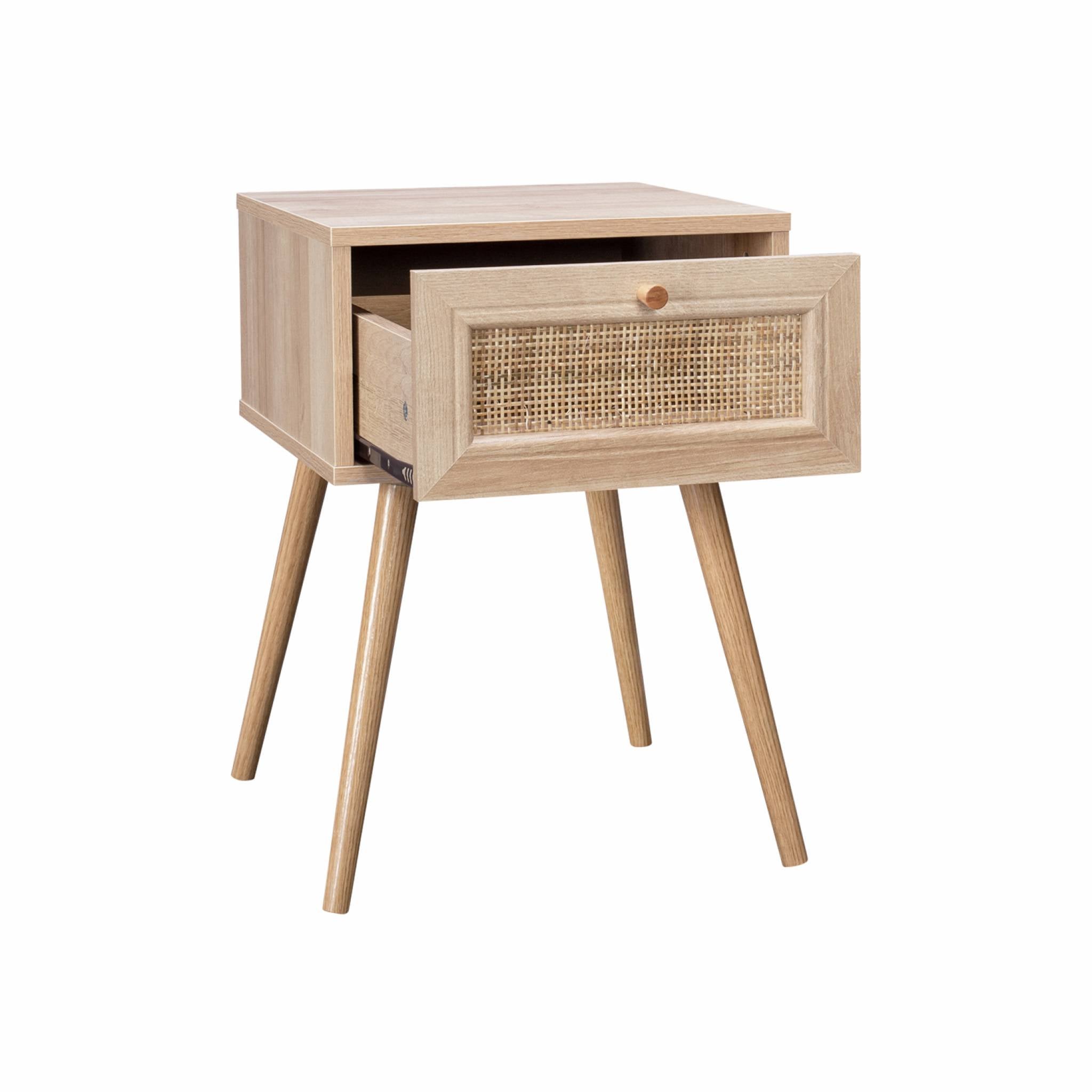 Lot de 2 tables de chevet décor bois & cannage avec 1 tiroir - Bohème - 7