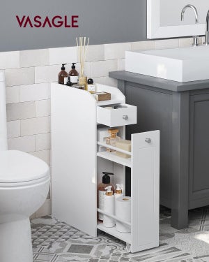 Armoire de salle de bain avec tiroirs, 18 x 40 x 70 cm, Blanc
