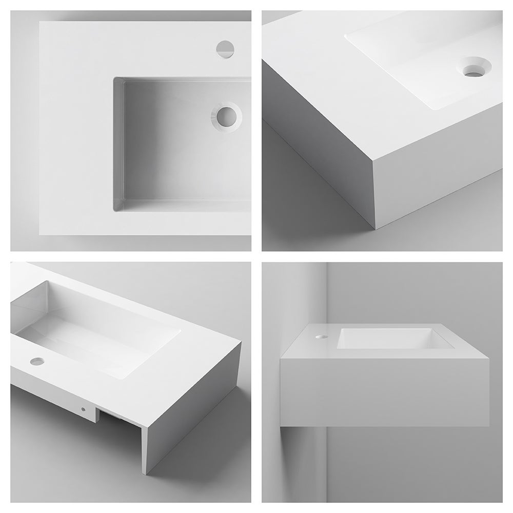 Lavabo suspendu 70 cm en résine blanche brillante Lodi - 4