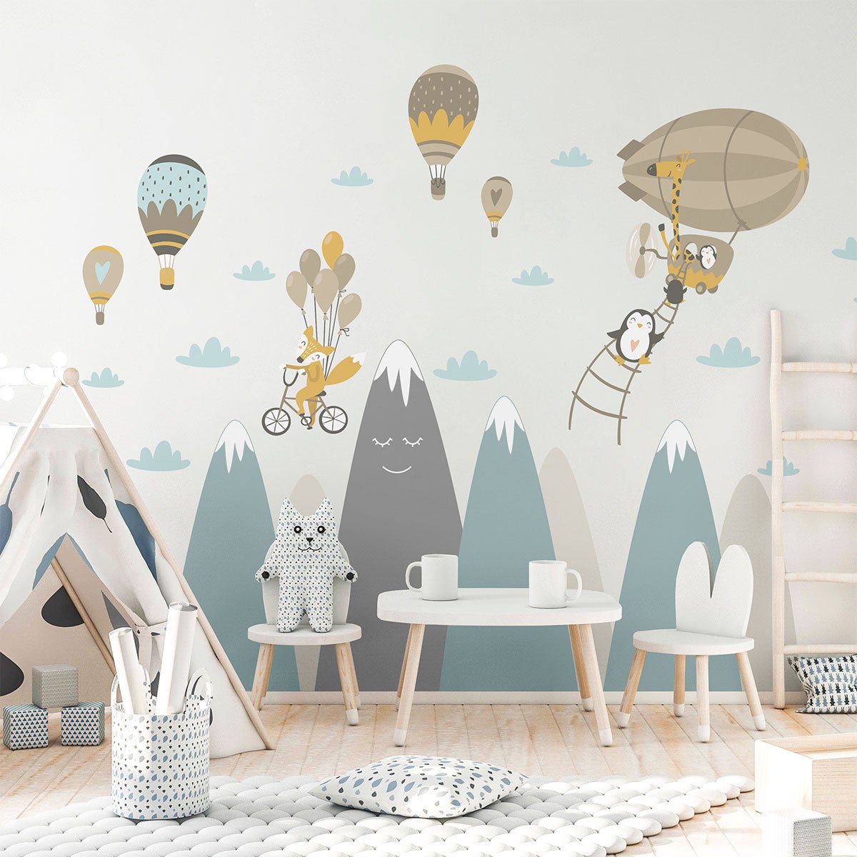 Adesivo bambino di montagna scandinavo e animali volanti - Sticker adesivo - adesivi murali - 70x105cm - 6