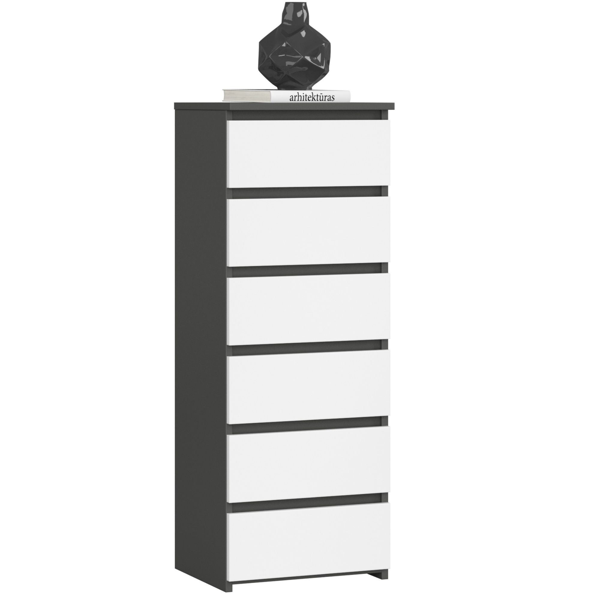 Komoda AKORD CL6 Grafit Szary 40 cm 6 szuflad kolor Biały mat 40x35x109 cm