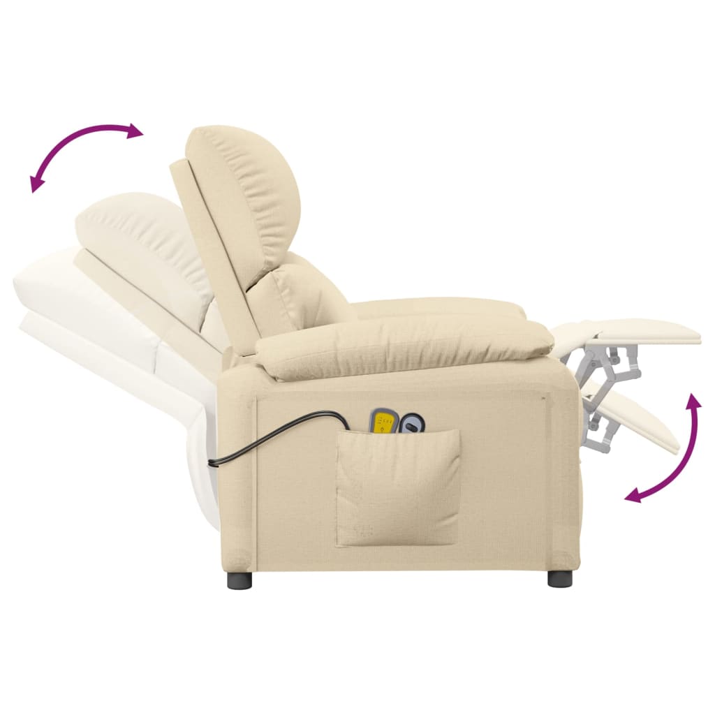 Fauteuil électrique de massage Crème Tissu vidaXL - 8