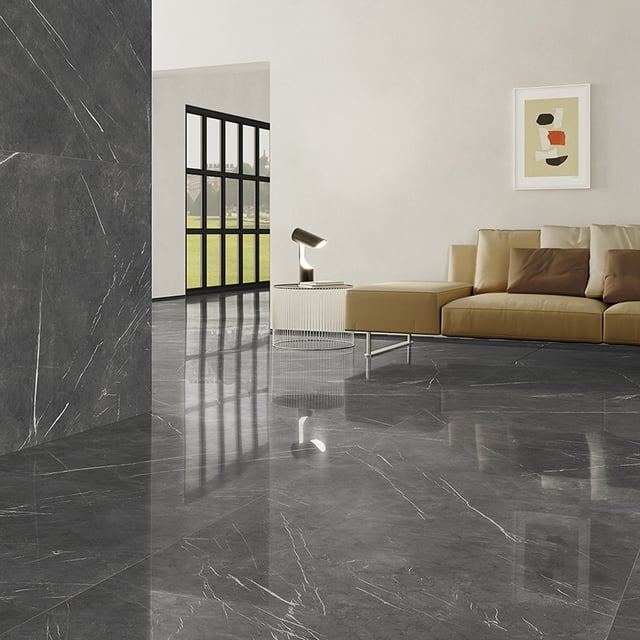 Carrelage Imitation Marbre Pietra Dark Poli | 100x100 cm