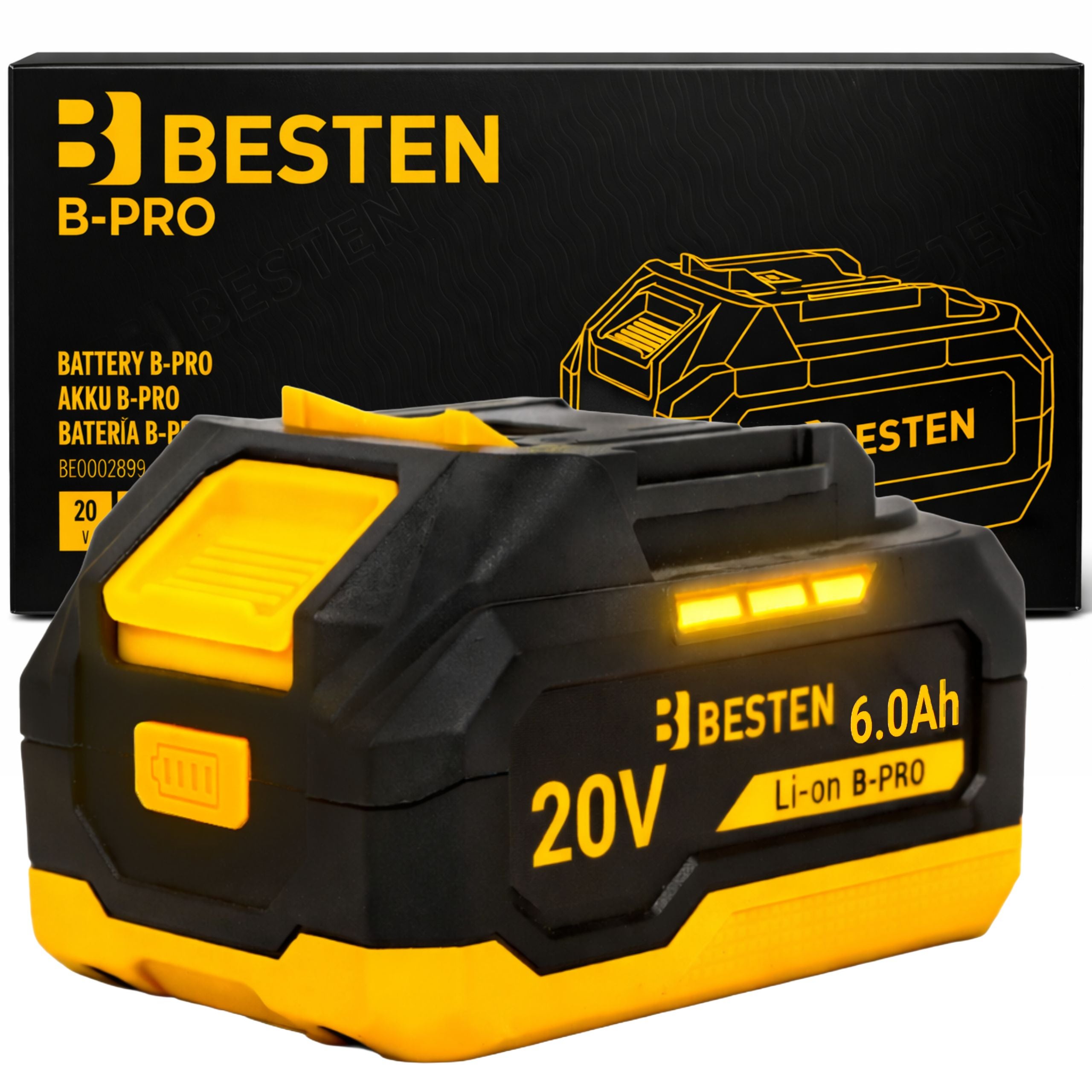 Akumulator BESTEN B-PRO 20V 6.0Ah Li-Ion bateria do elektronarzędzi, wskaźnik LED