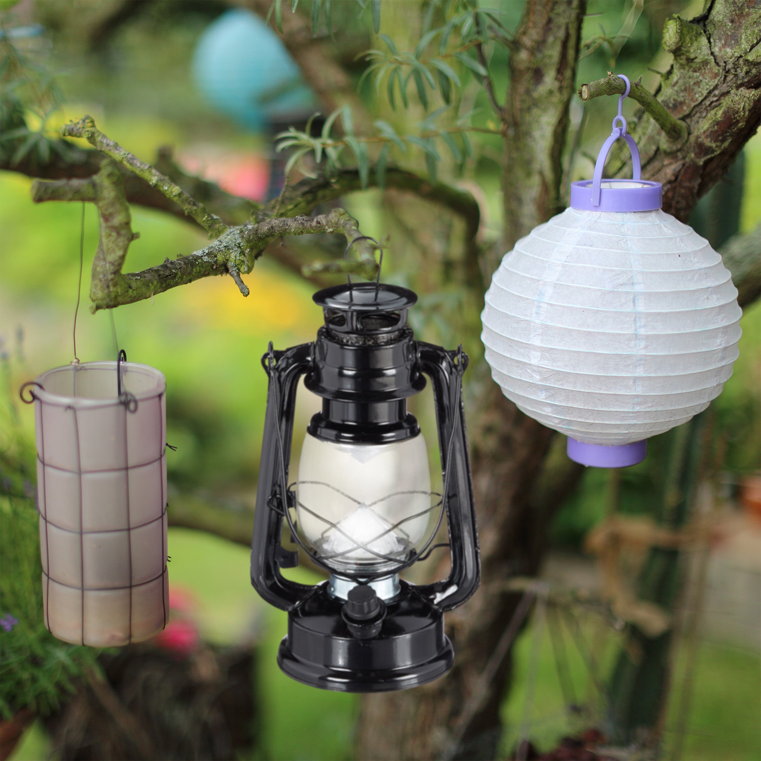 Lanterne Tempête LED Argentée - Style Rétro, Lumière Variable, à Piles - Décoration Fenêtre, Jardin, Camping