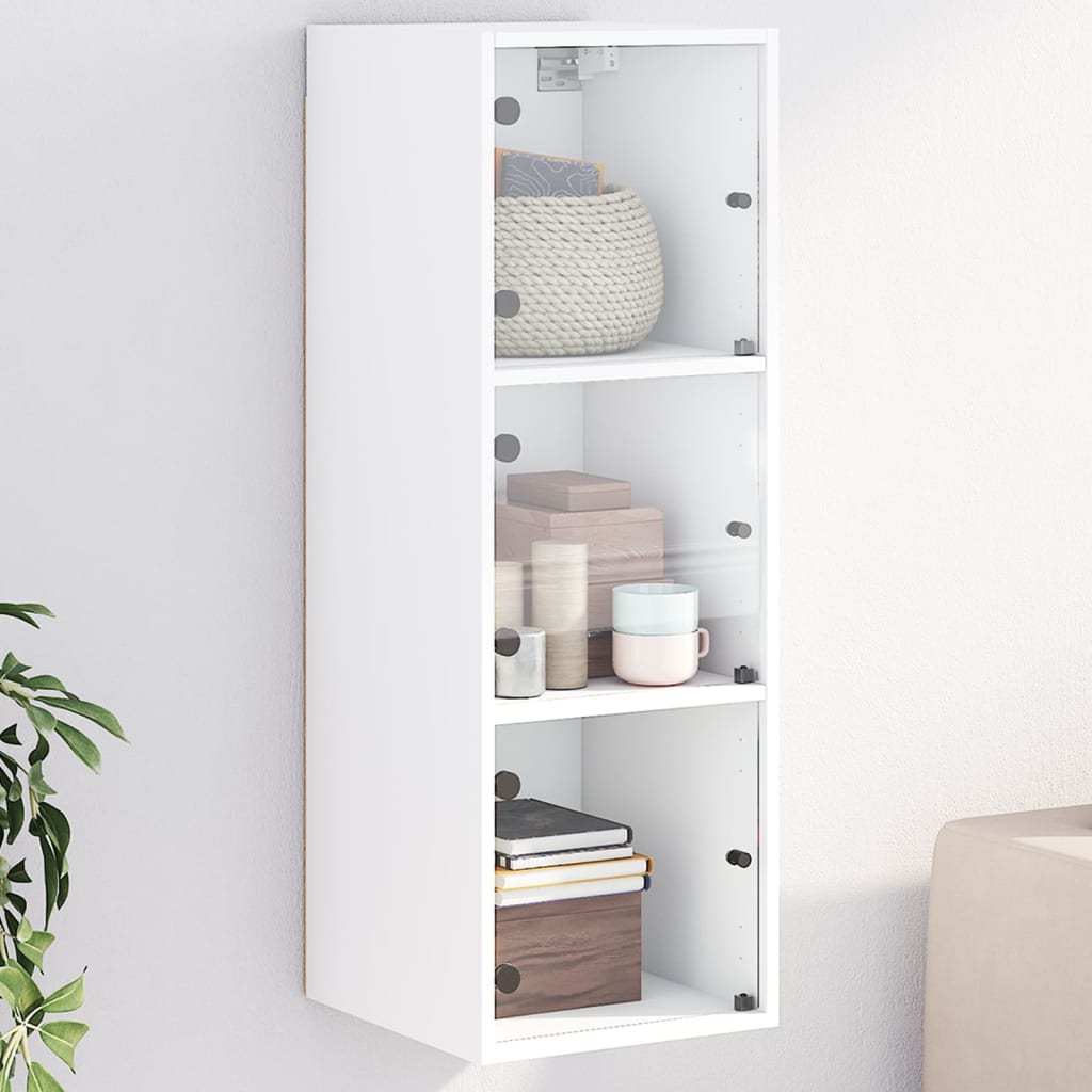 Armoire Murale Avec Portes En Verre Blanc 35x37x68,5 Cm - Meuble Mural Armoire Murale Rangement Mural Meuble Rangement Etagere Murale Home Living 86759143