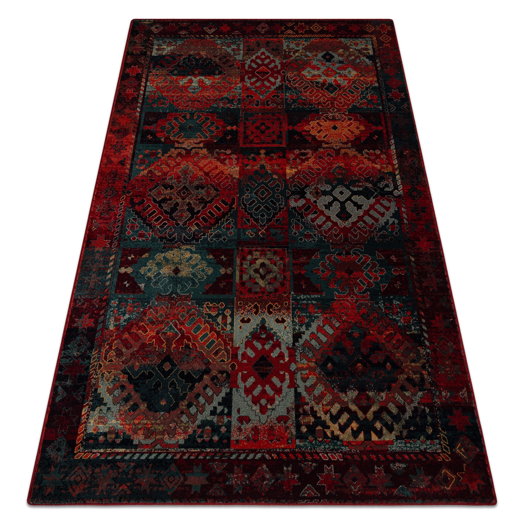 Dywan wełniany OMEGA AVAR Ramka, romby, orientalny - rubin 235x350 cm
