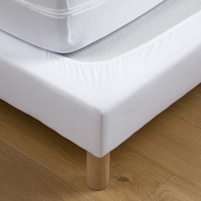 Cache sommier, en jersey de coton, bonnet 30 cm - Blanc - 140 x 190 cm