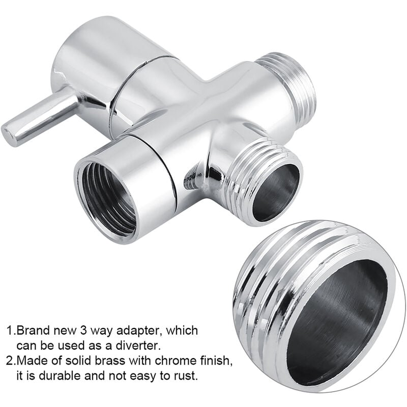 Jeffergarden Deviatore a 3 vie a forma di T Valvola di intercettazione Doccia WC Bidet Spruzzatore Adattatore acqua Colore cromato - 5