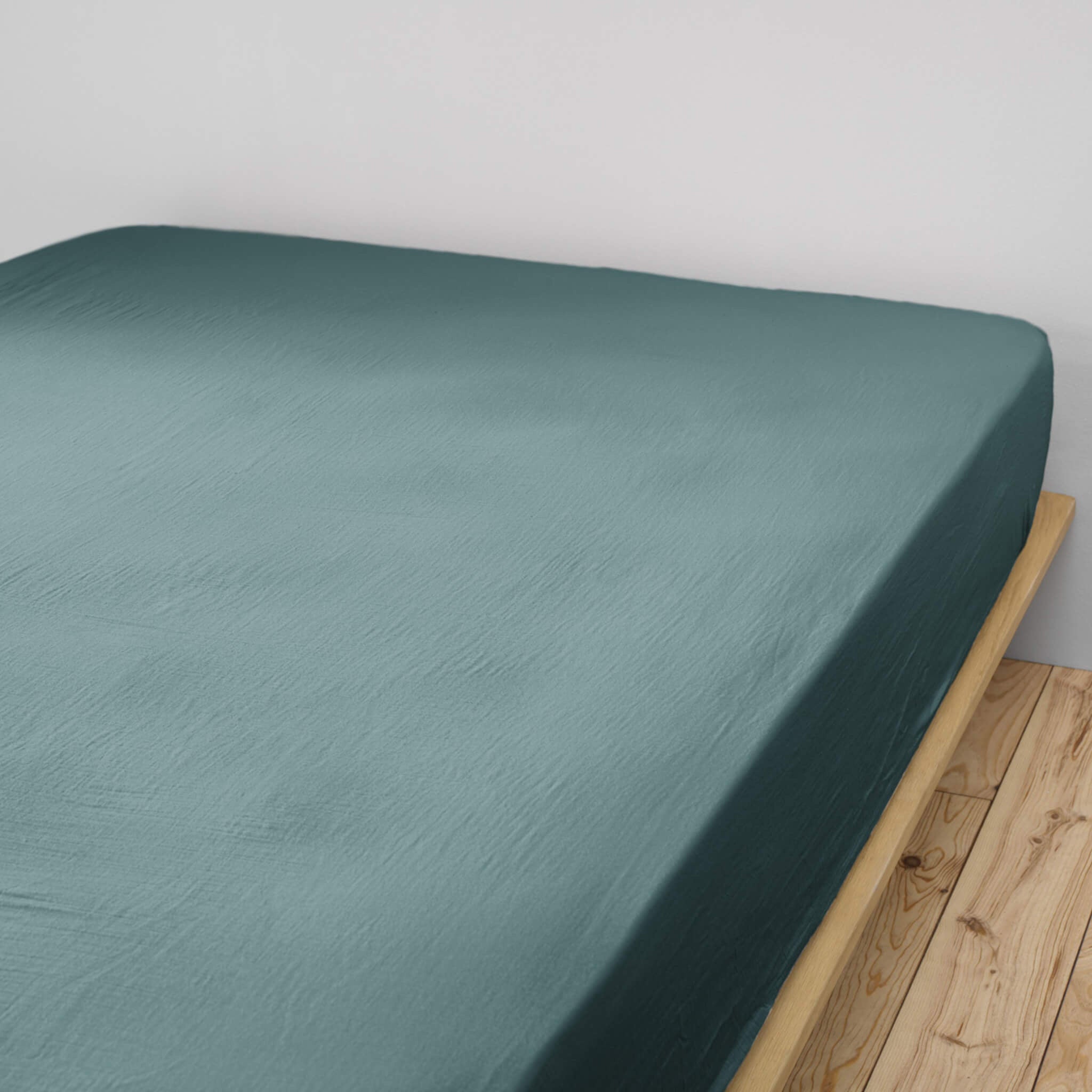 Drap housse double gaze de coton bleu canard 160x200 cm | Leroy Merlin
