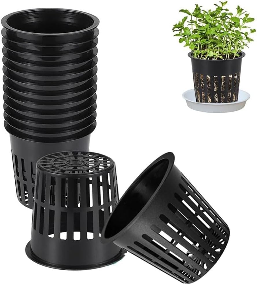 Doniczki hydroponiczne, 20 sztuk w opakowaniu, doniczki z czarnej siatki plastikowej o średnicy 8 cm, odpowiednie do uprawy hydroponicznej w ogrodzie