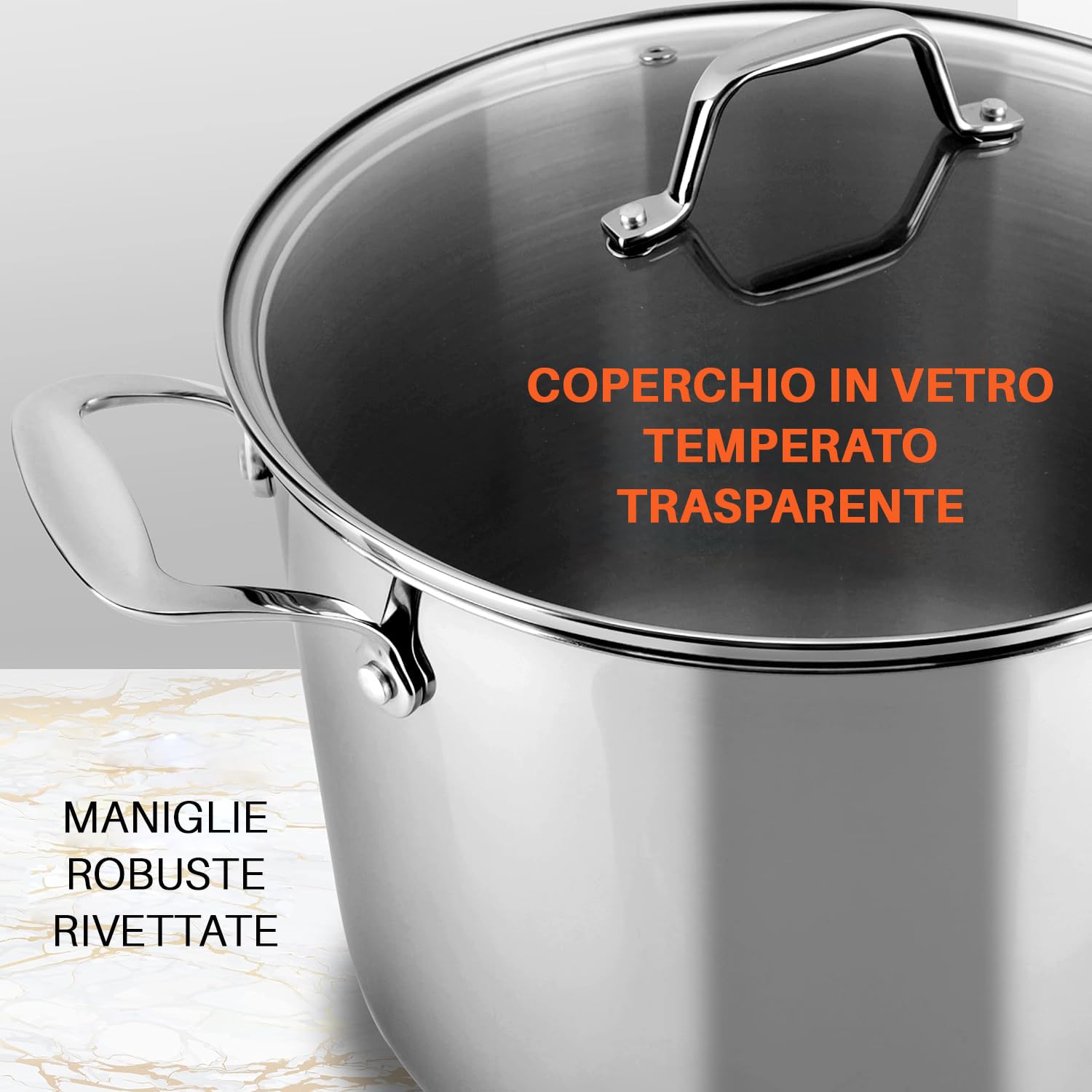 NutriChef Pentola in Acciaio Inox da 8 Litri, Grado Alimentare 18/8, Pesante, Adatta per Induzione, con Coperchio Trasparente, Ideale per Stufati e Co - 3