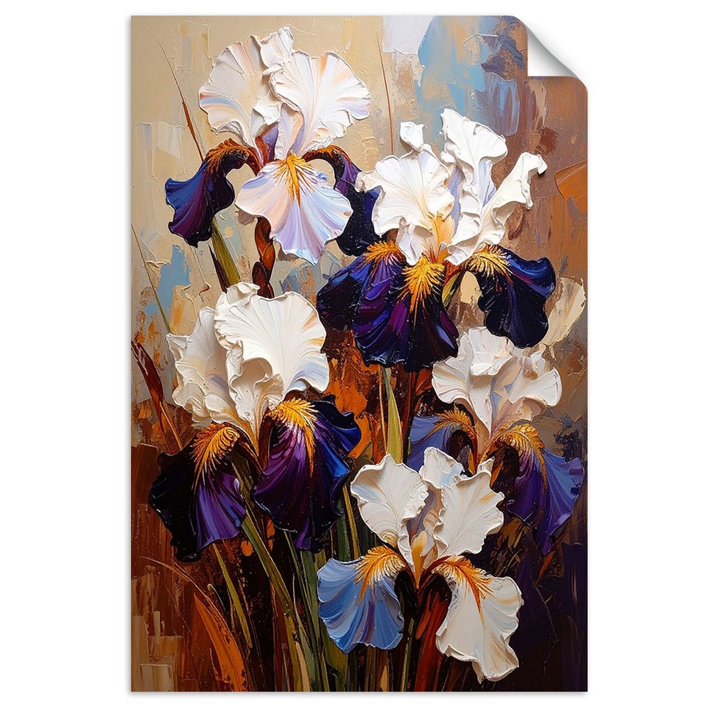 Naklejka na ścianę do salonu sypialni, Irysy Kwiaty imitacja farby olejnej 80x120