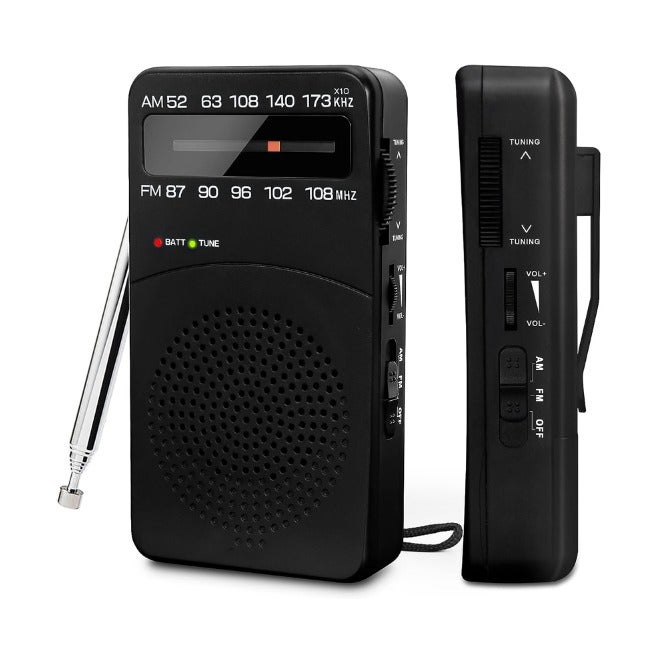 Radio Przenośne, Radio AM(MW)/FM na Baterie, Tranzystorowe Radio Kieszonkowe z Doskonałym Odbiorem, Pokrętło Strojenia, Mini Radio Przenośne