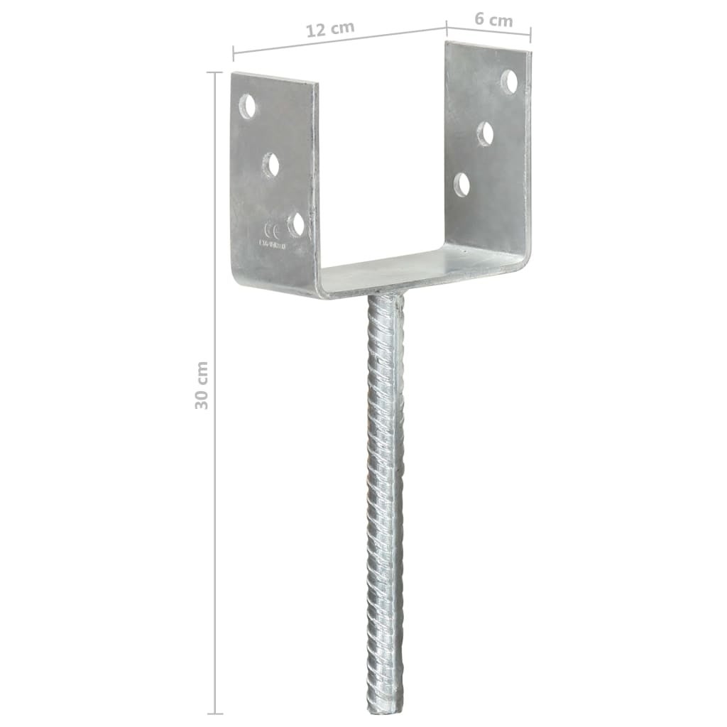 vidaXL Piquets de clôture 6 pcs Argenté 12x6x30 cm Acier galvanisé - 7