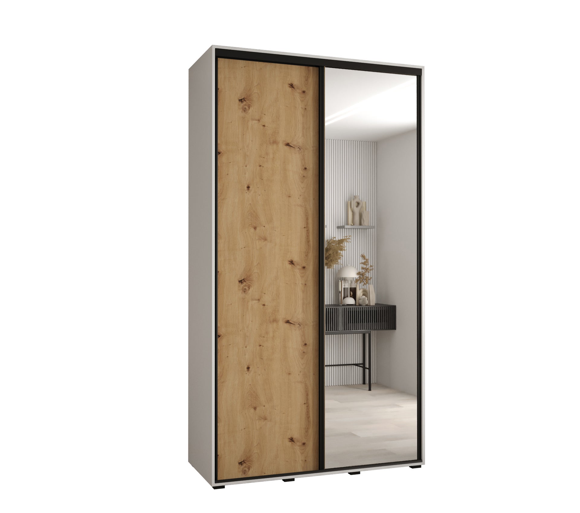 Szafa przesuwna z lustrem wysoka Davos 3 140 x 60 x 235,2 cm biały + artisan + u. czarny - Abiks Meble