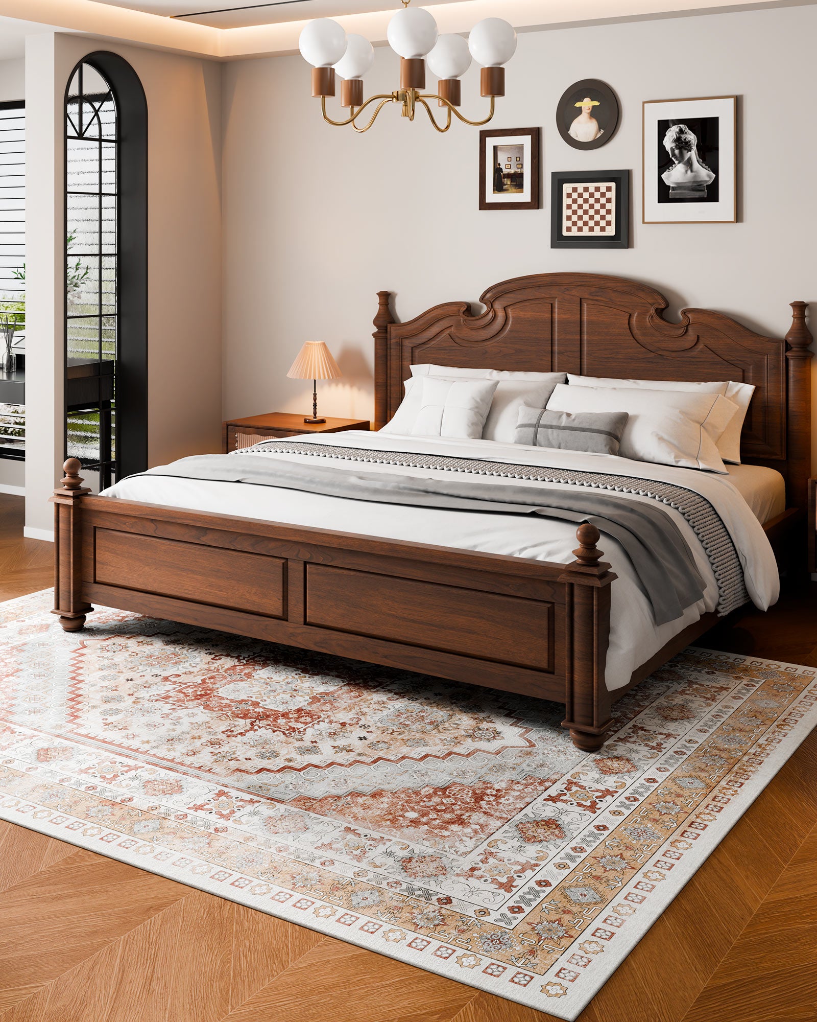 Tapete VEVOR, 2,4 x 3 m, resistente a riscos de animais de estimação, macio, estilo vintage, para quarto, escritório, corredor, castanho e vermelho - 4