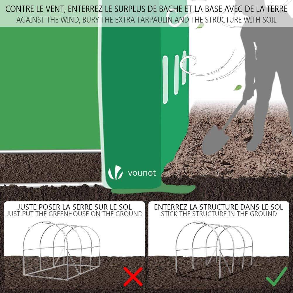 Serre de jardin tunnel 6m² en acier galvanisé - fenêtre anti-moustiquaire, porte enroulable, barre anti-tempête - VOUNOT® - 9