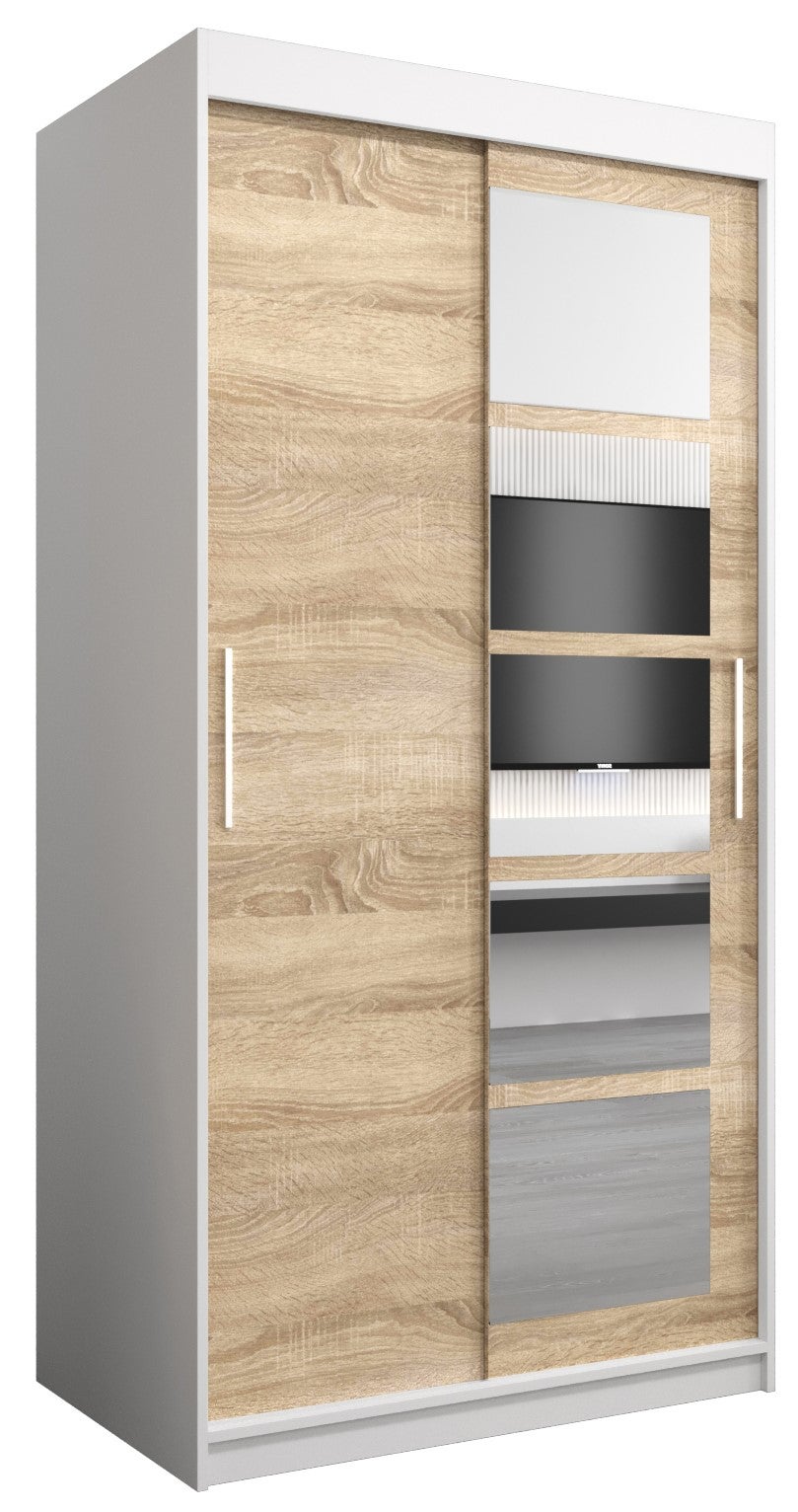 Szafa przesuwna garderoba ROMA 1 100 x 62 x 200 cm Biały + Sonoma - Abiks Meble