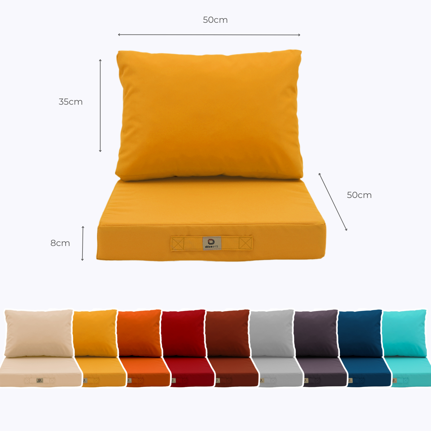Coussins pour salon de jardin déhoussable 50x50cm Jaune - 5