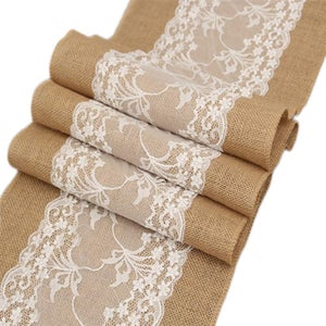 Runner Da Tavolo In Tela E Pizzo Per Matrimoni E Feste - 30 X 275 Cm, Stile Rustico Vintage - 2