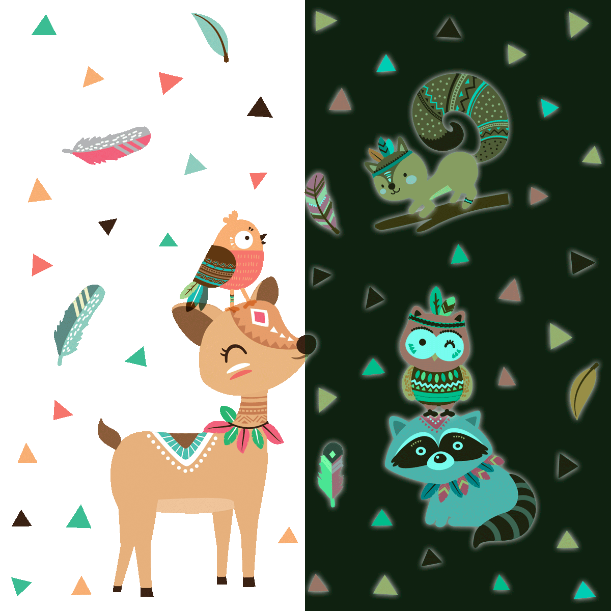 Adesivi fosforescente animali indiani dei boschi - Sticker adesivo - adesivi murali - 120x90cm - 2