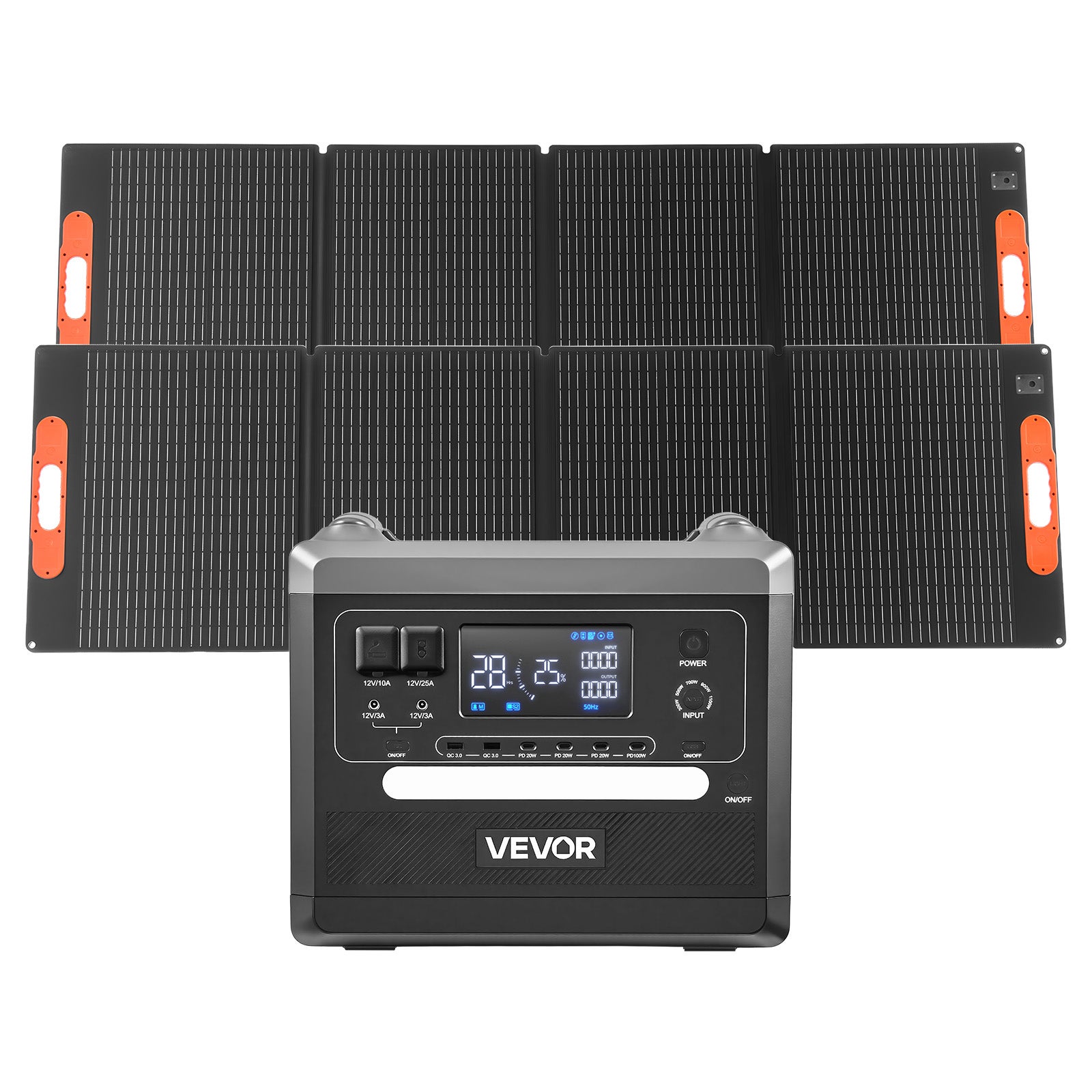 Estação energia VEVOR 2160 Wh Gerador solar portátil 2400 W 2 painéis solares dobráveis ​​​​200 W, 10 portas de saída, potência de entrada ajustável - 9