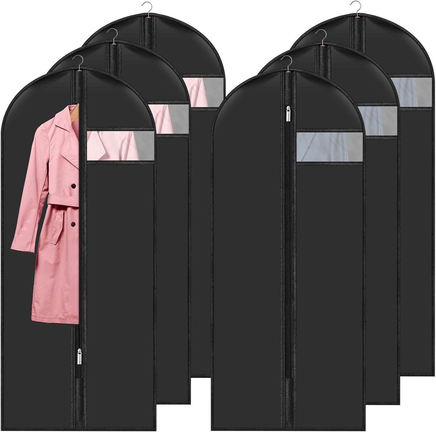 Pokrowce na ubrania 60 x 140 cm, 6 szt., wodoodporne i pyłoszczelne, z zamkiem błyskawicznym, do powieszenia w domu.
