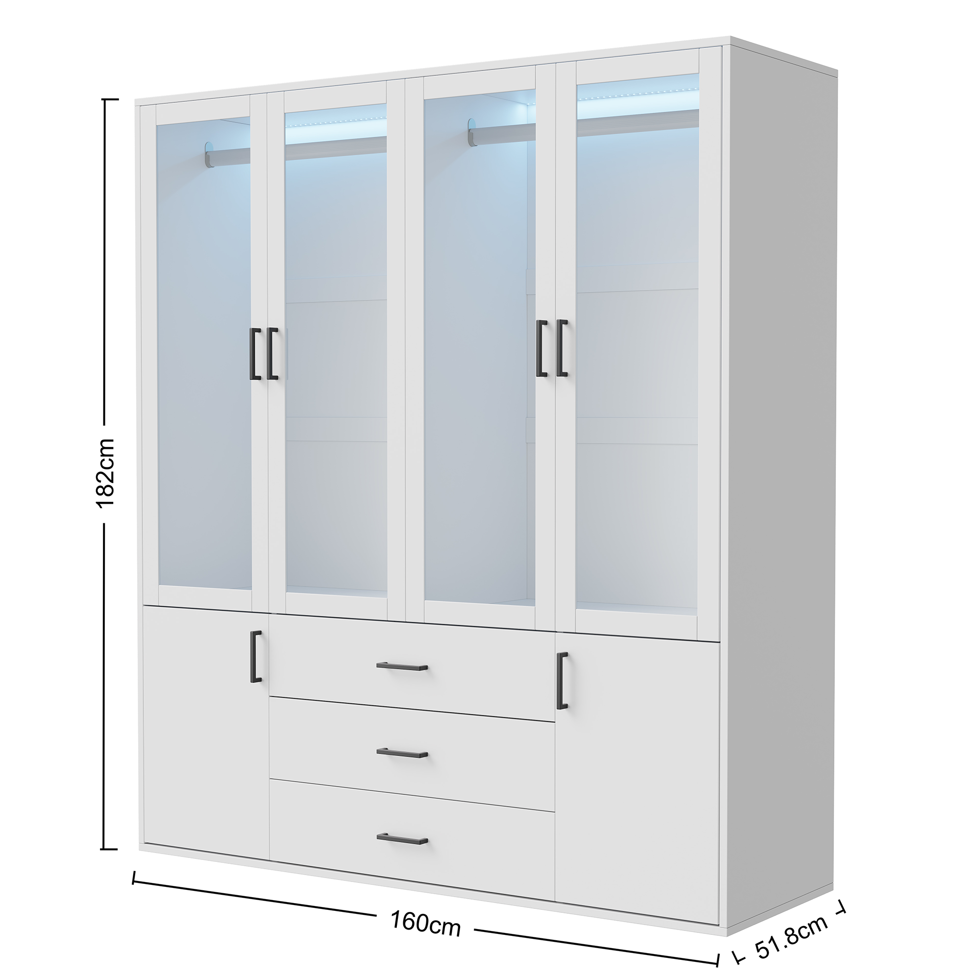 Armoire Chambre avec éclairage LED,Armoire 6 Portes et 3 tiroirs Armoires 180 cm Meuble de Rangement avec 3 tiroirs Armoires de Rangement Chambre - 3