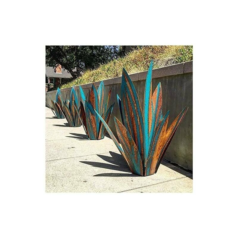 Adorno de jardín de metal, planta de agave, escultura rústica de metal, 65 cm, 9 hojas - 4
