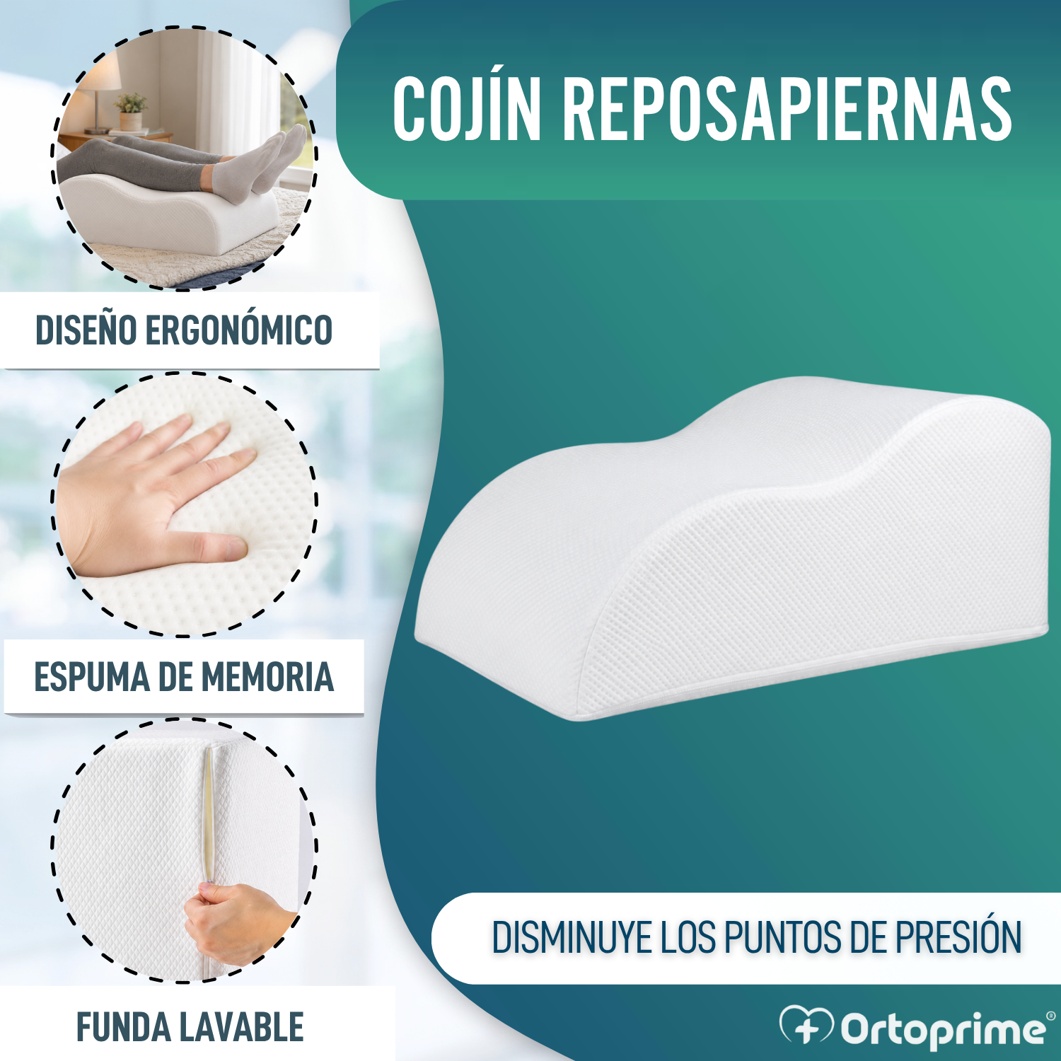 Cojín Reposapiernas Viscoelástico | Almohada Vascular Efecto Memoria Ortoprime - 3