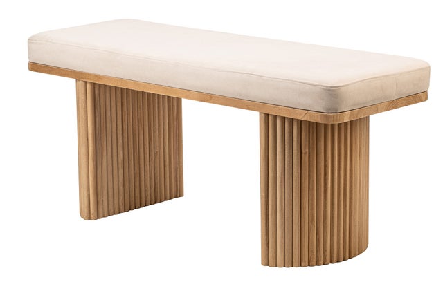 Nordlys - Banc Entrée Chambre Scandinave Bois Velours Beige