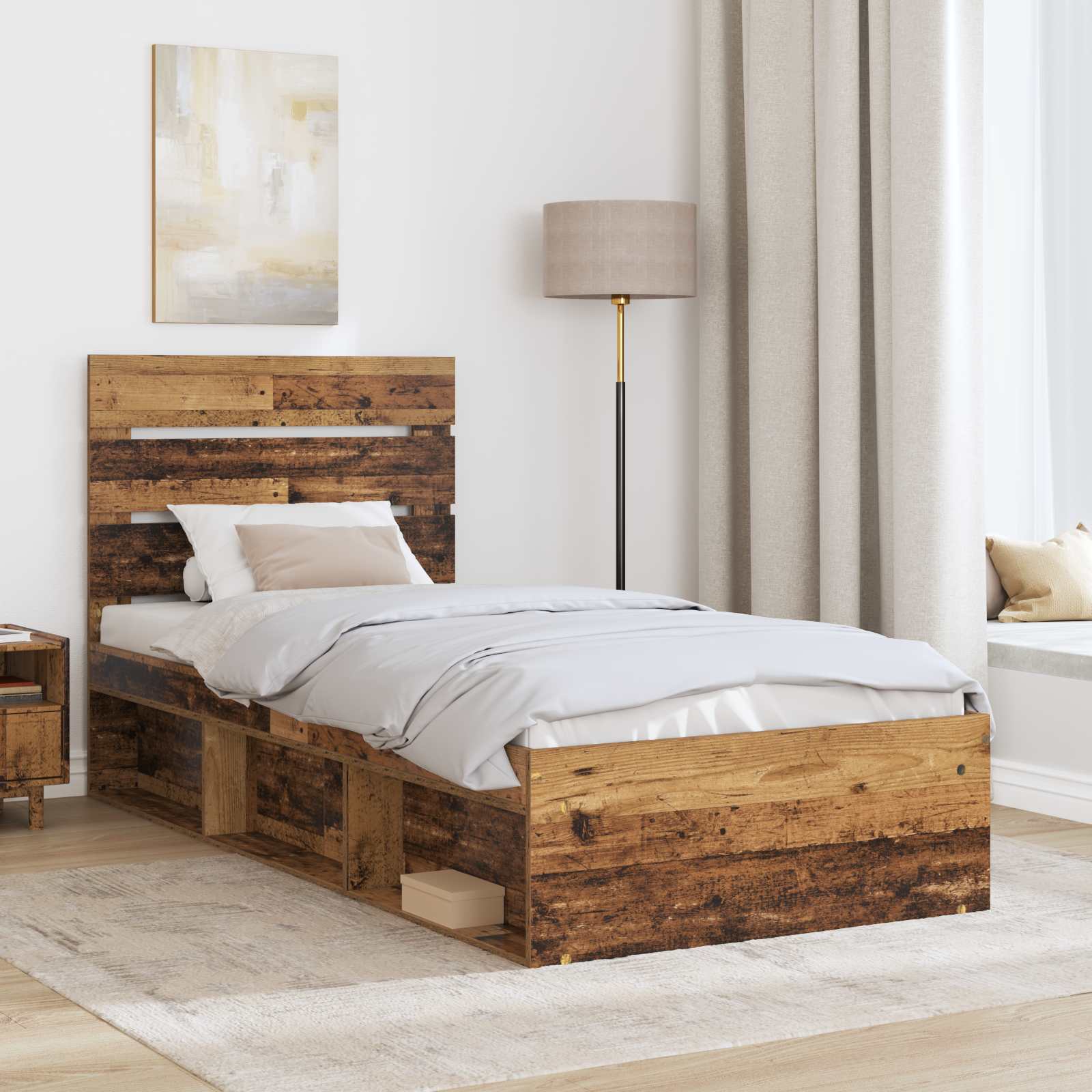 Cadre de lit bois ancien 75 x 190 cm en bois de pin massif - 3