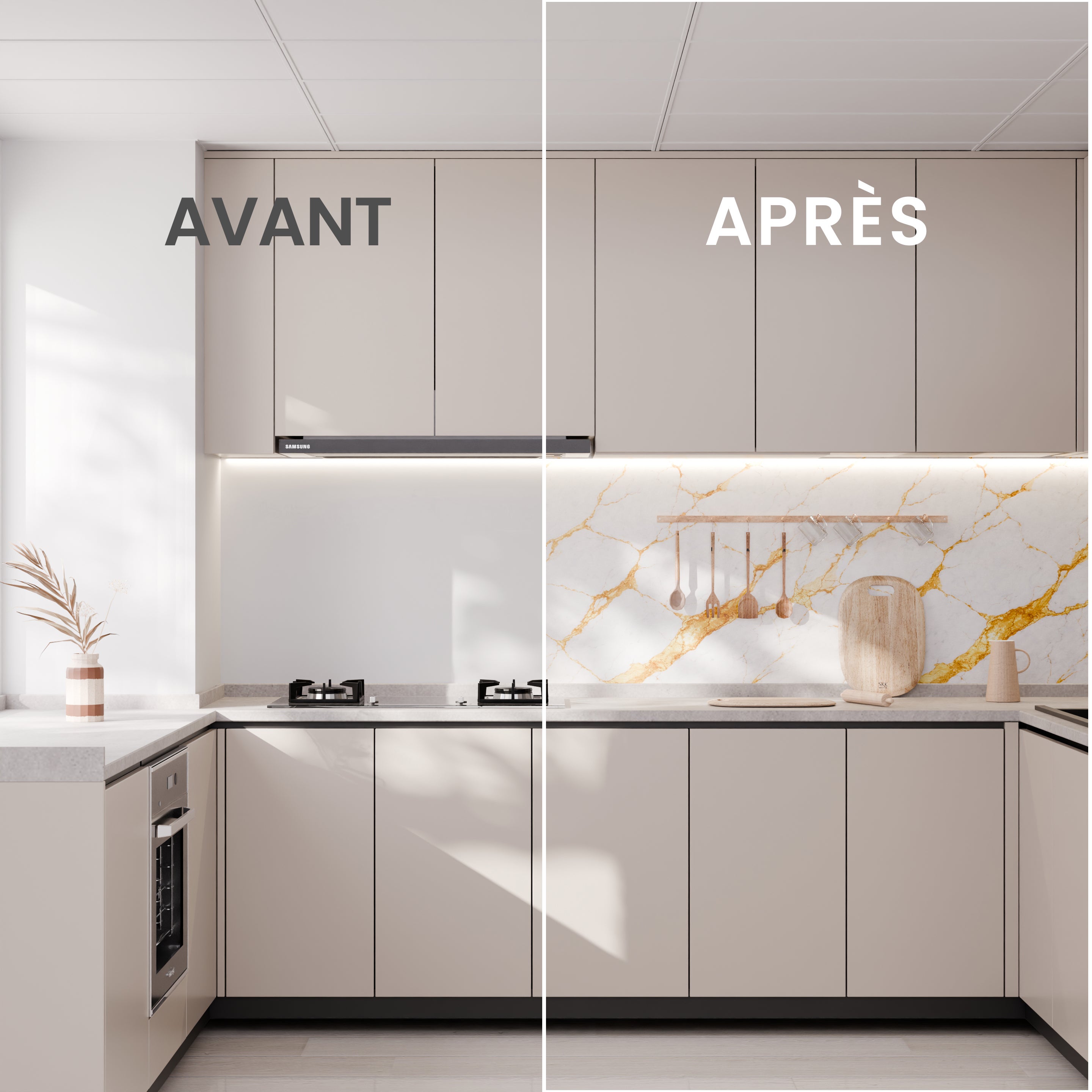 Panneau mural – Blanc Or – Effet Marbre – 250x120x0.3CM - 3