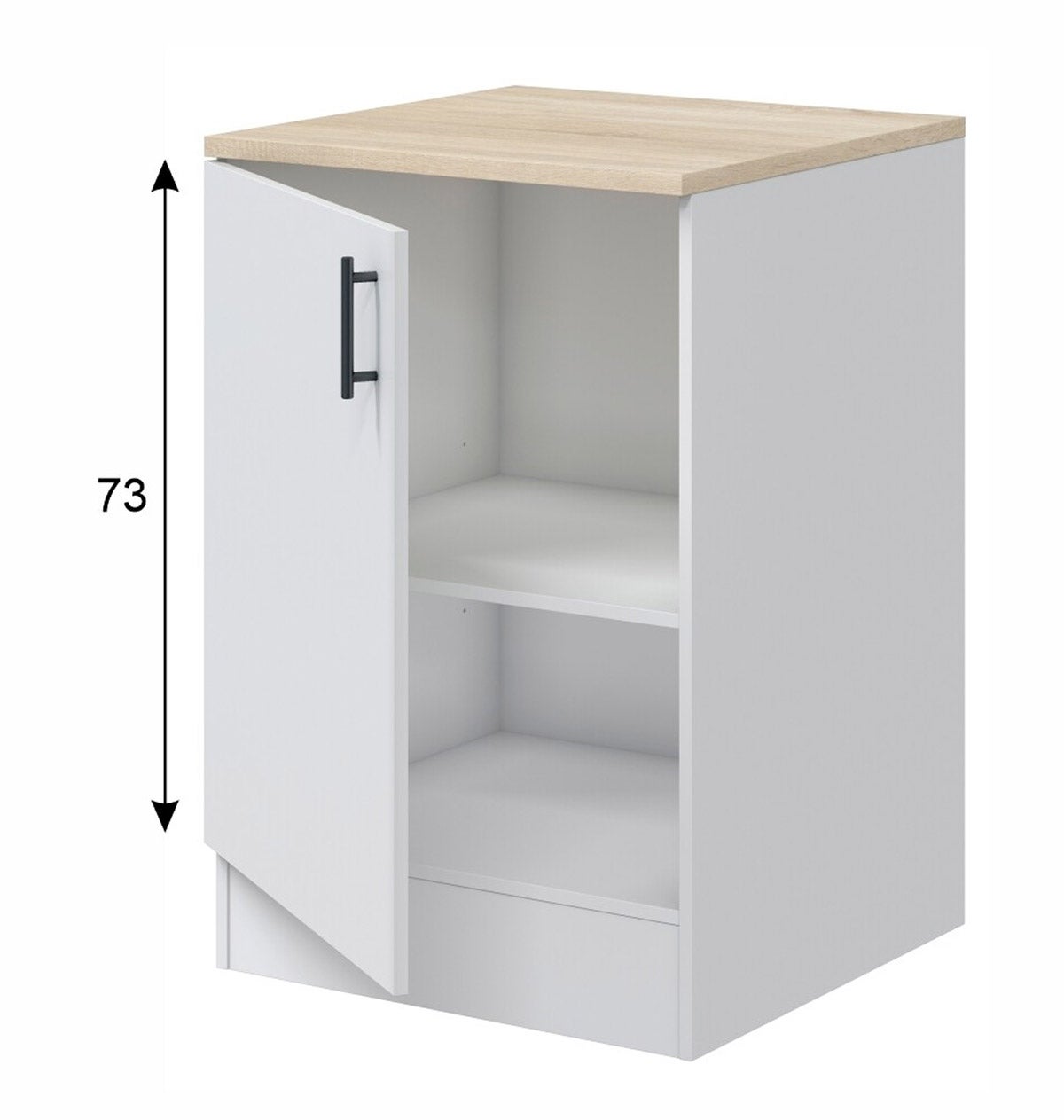 Meuble bas de cuisine avec plan de travail , 1 porte coloris blanc brillant /chêne canadien - hauteur 90 x longueur 60 x profondeur 60 cm - 2