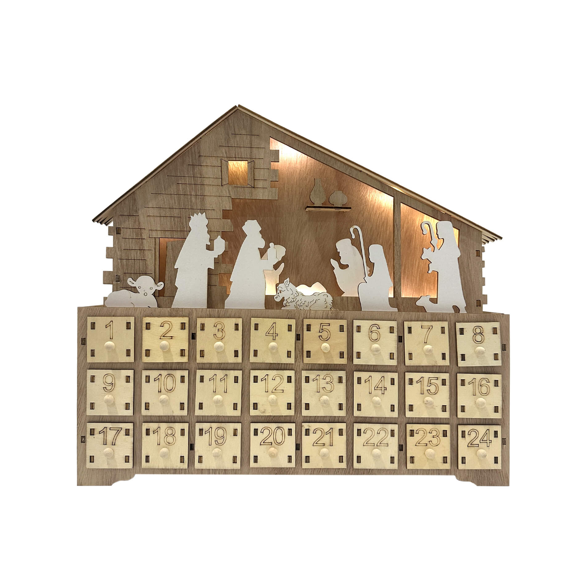HOMCOM Calendrier de l'Avent maison en bois, calendrier de l'Avent à