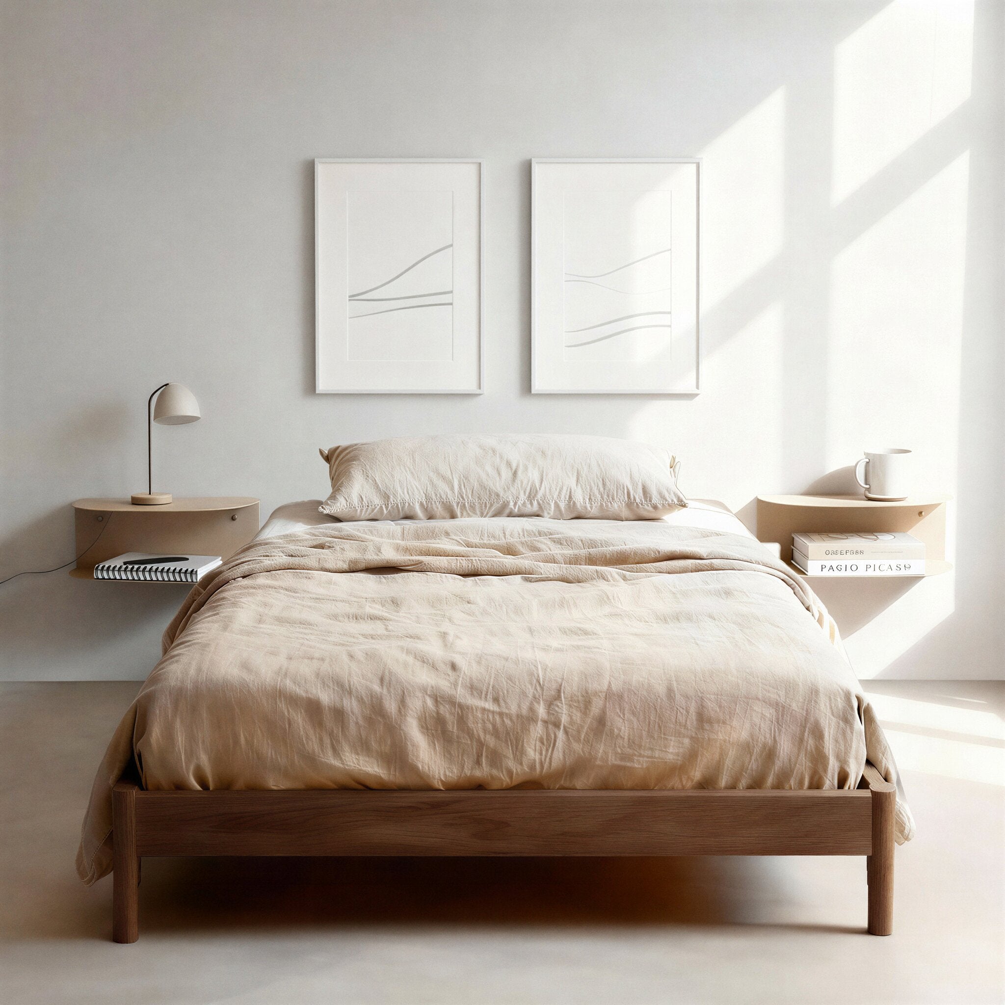 Lot de 2 Table de nuit suspendue en métal Beig Sable, Ovva | Etagere murale design à deux niveaux L.40 x P.17 cm, Ep.13 cm - MILUKA - 4